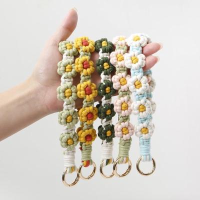 Geflochtenes Baumwollseil-Handy-Lanyard mit Gänseblümchen & Schlüsselanhänger-Taschenanhänger