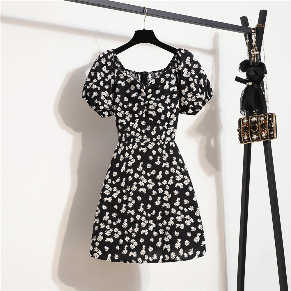 Abiti casual a vita alta con scollo a V a maniche corte con stampa floreale primavera estate moda donna