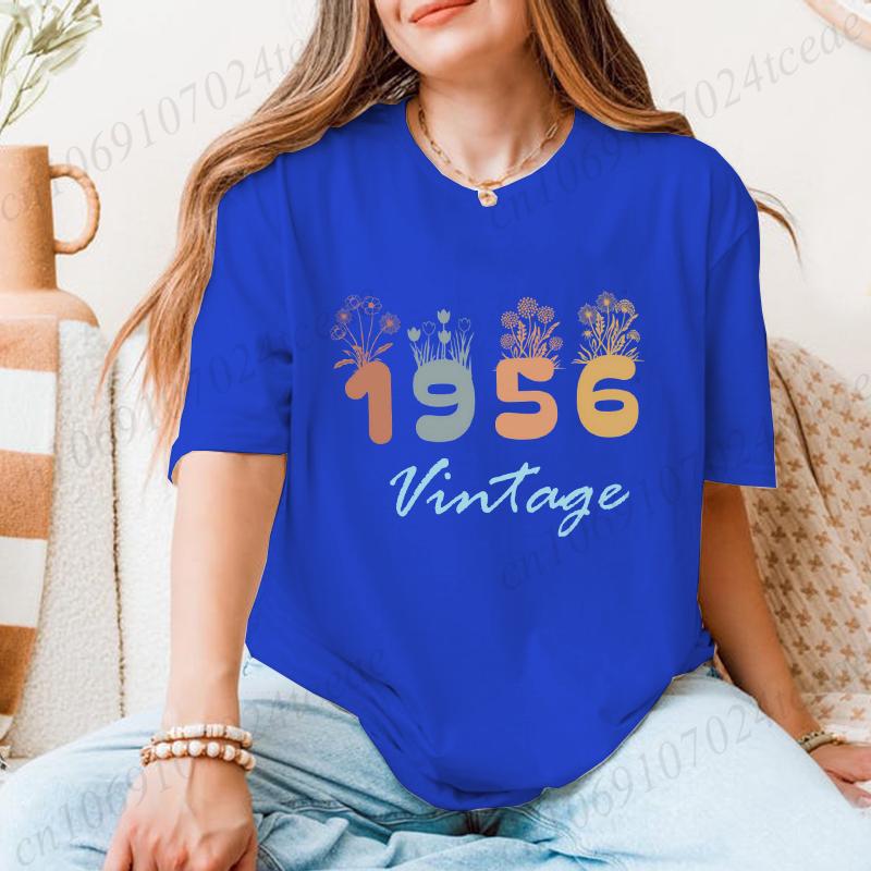 1956 Flower Vintage Tee Unisex Retro Graphic Shirt Short Sleeve Women's Casual T-Shirts Clothing Birthday Gift for Him & Her
