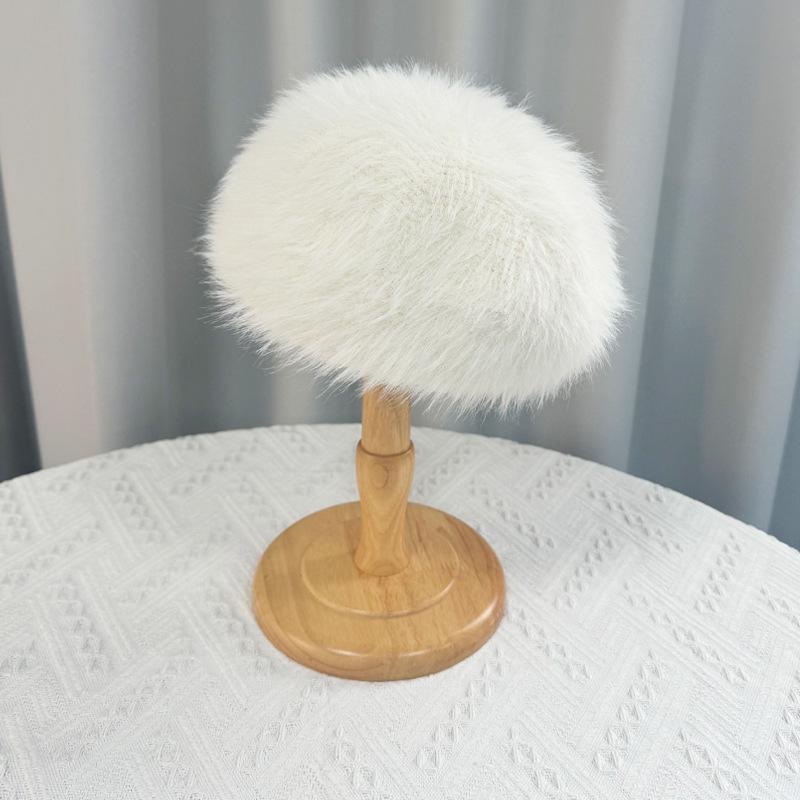 Women Autumn Winter Warm Thicken Ear Protector Hat Cold Velvet Beret Hats Sweet Cute Solid Color Plush Cap