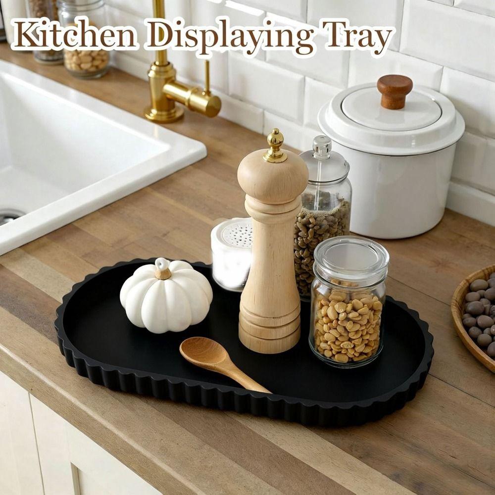 Silicone Oval Storage Tray Marble Pattern Vanity Storage Tray Perfume Storage Tray  Bathroom