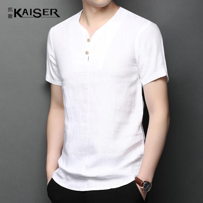 

KAISER Men s 100% Linen Solid Henley T-Shirt KS5251 M
