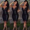 Fashion Women Sexy Slim Bodycon Dress Summer Club Wear Sleeveless Deep V-neck Leather Lace Mini Pencil Dresses