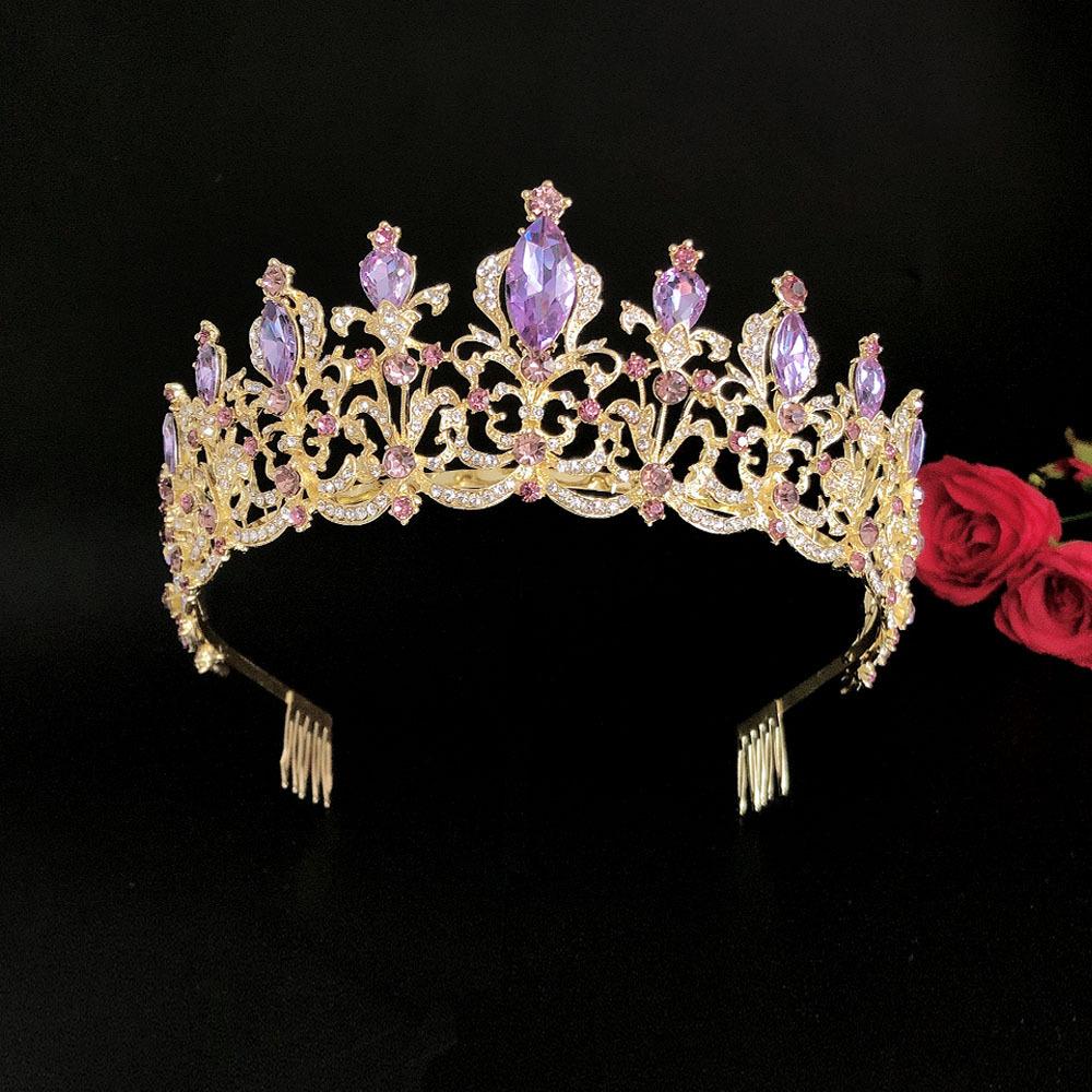 New Violet Rhinestone Bridal Crown Bridal Headdress with Headband