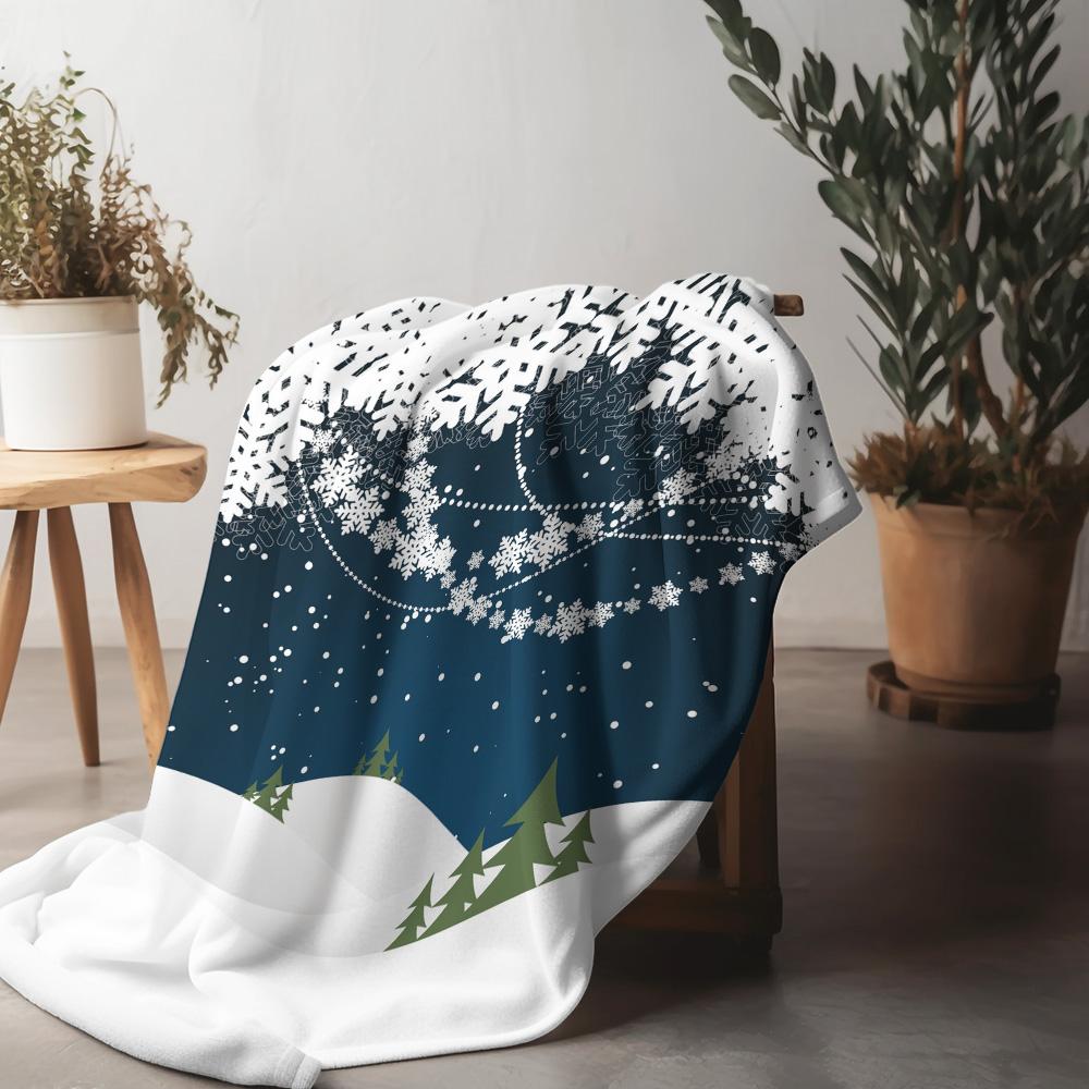 Winter Wonderland Blanket Flannel Throw Cozy Sherpa Home Decor Gift Christmas Snow Forest Landscape Tapestry Bedding 75cmx90cm