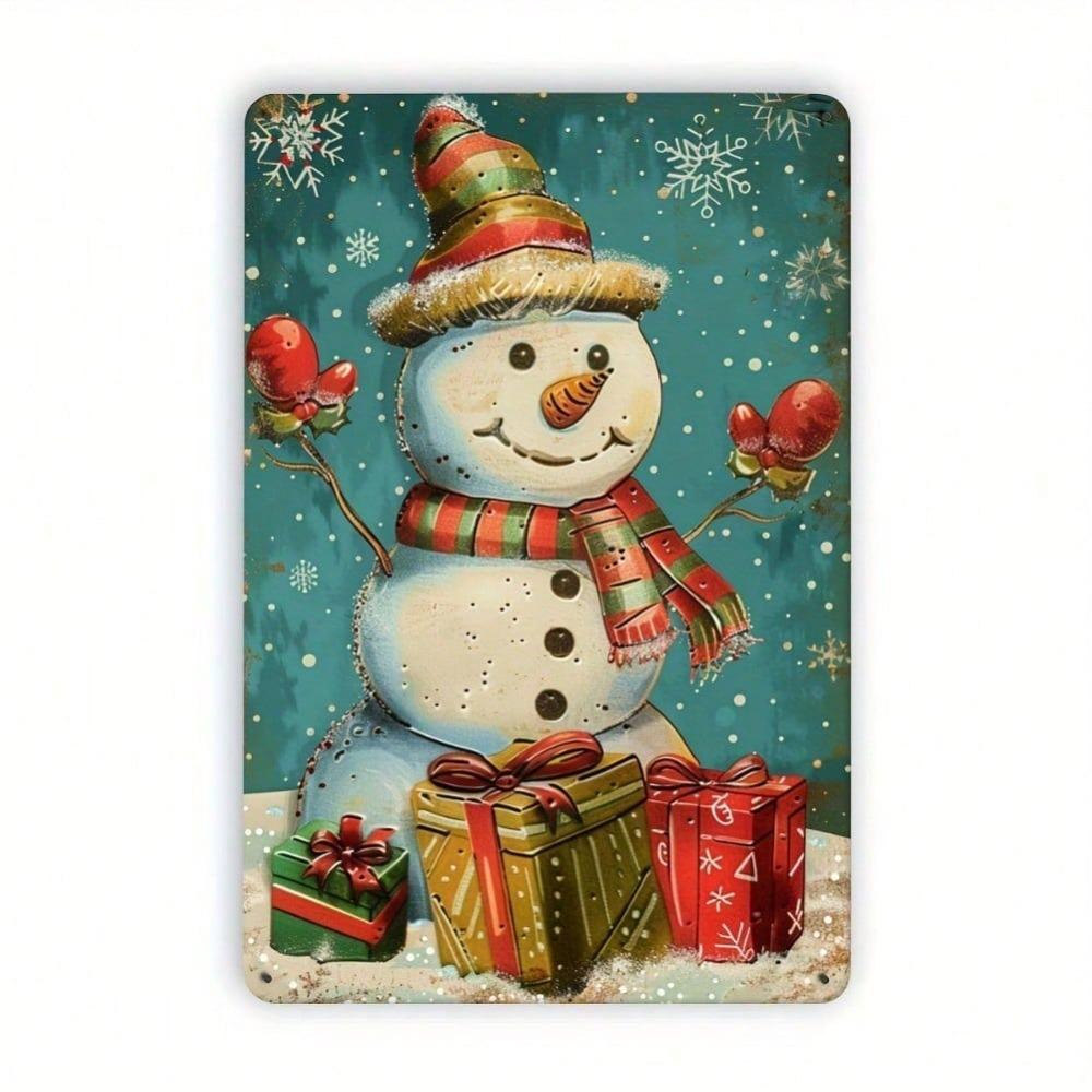 Vintage Smiling Snowman Metal Tin Sign 8x12 Inch Wall Art Home Bar Garage Decor