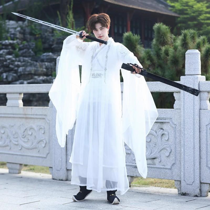 Unisex Hanfu Kostüm Set Mit Bestickten Doppellagigen Fließenden Ärmeln Unsterblicher Fantasy Stil Wei-Jin Inspiriert
