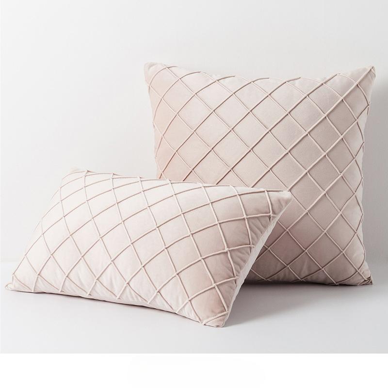 Pack of 2 Velvet Plaid Throw Pillows Sofa Decorative Pillow Covers Soft Solid Cushion Case for Bedroom Car Outdoors