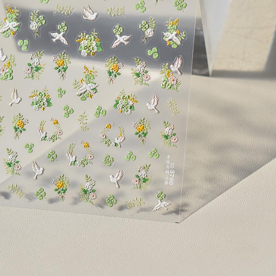 Рельефная наклейка для ногтей Клевер Белый голубь DIY Изготовление украшения to3780 — фото 10