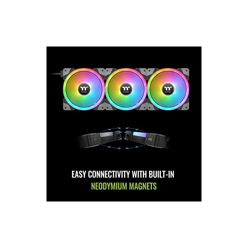 Thermaltake SWAFAN EX 14 RGB PC Cooling Fan 3-Pack, 500-2000 RPM, Magnetic Connection, Reversible Blades, with Controller, CL-F144-PL14SW-A, 140mm,