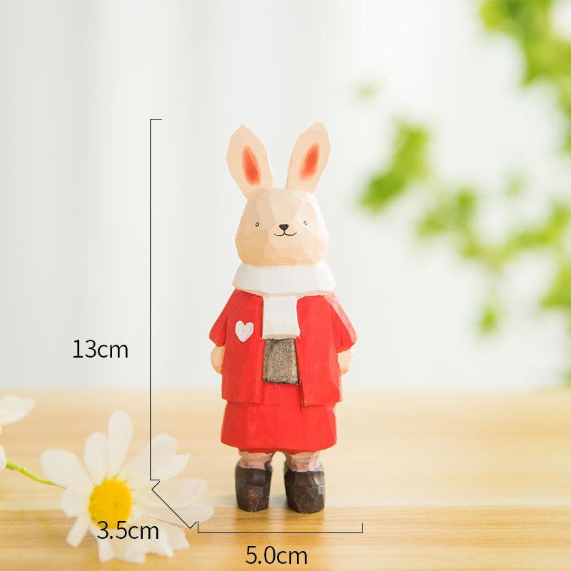 

Wooden Animal Figurine Craft Modern Minimalist Home Decor Kids Room Sitting Desk Accessory Bunny