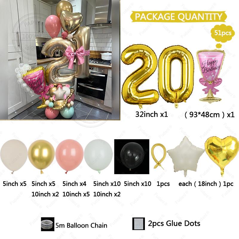 32-inch Gold Digital Foil Balloon Set Wine Glass Love Pentagram Balloon Boy Girl Birthday Party Decor Supplies Baby Shower 2025