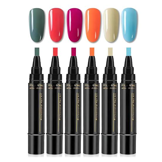 

6 шт. 3-в-1 ручка для лака для ногтей быстросохнущая без УФ акриловая краска ручка для ногтей водостойкая портативная для путешествий дома салона DIY женская ручка для нейл-арта F