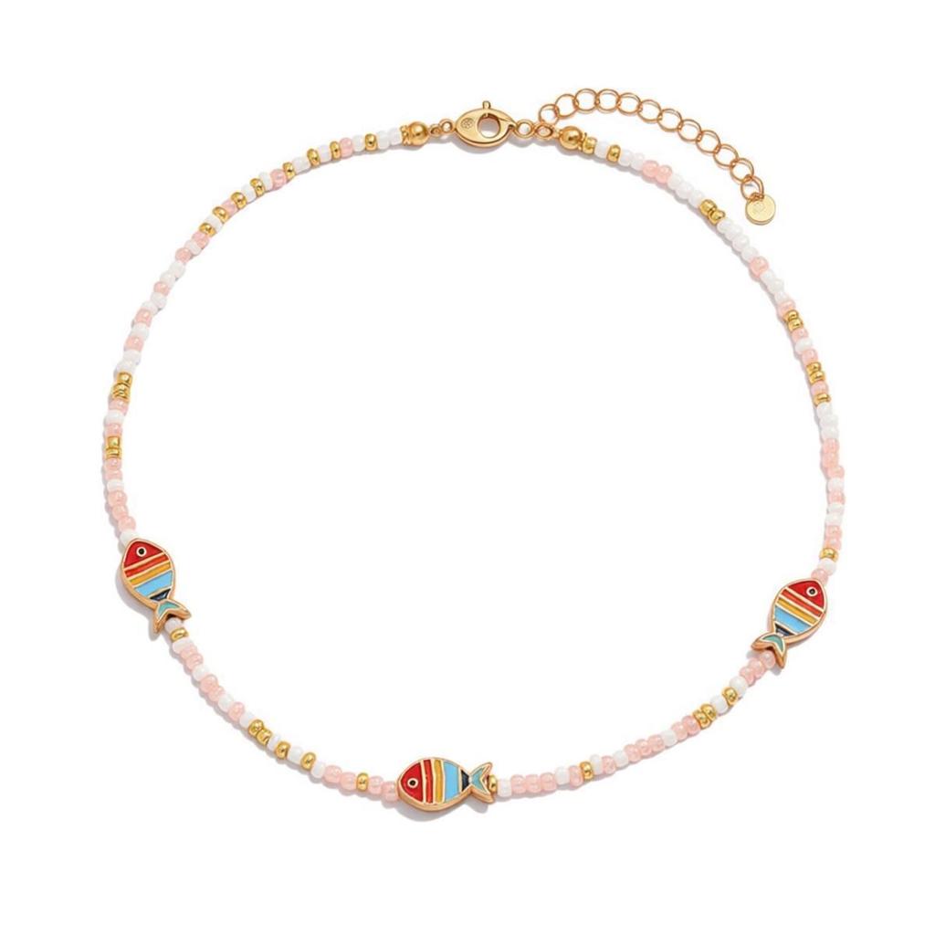 Bohemian Seed Bead Necklace with Enamel Fish - Vacation Style for Women