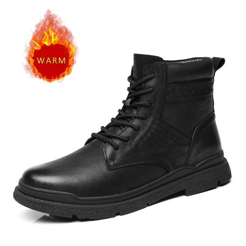 

Модные зимние хиты продаж, мужские ботинки из натуральной кожи, рабочие ботинки на шнуровке, теплые бархатные хлопковые ботинки, мужские деловые ботинки 44