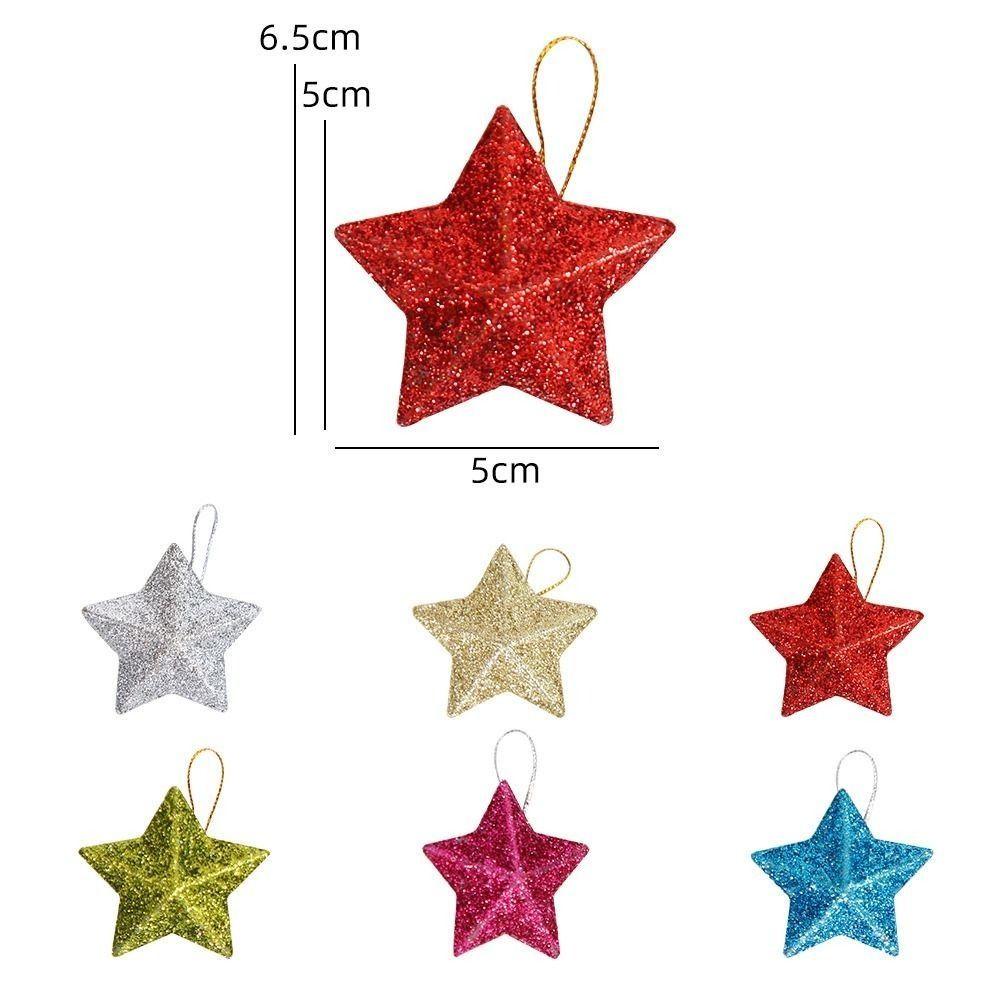 24PCS 5CM Christmas Pentagram Pendant Hanging Ornaments Stars Pendant Glittering Stars Baubles Gift New Year Xmas Tree Hanging