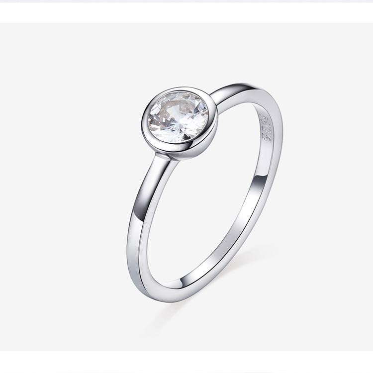 Bamoer Basic Clear Zirconia Finger Ring Sterling Silver Minimalist Women Engagement Wedding Band Ring