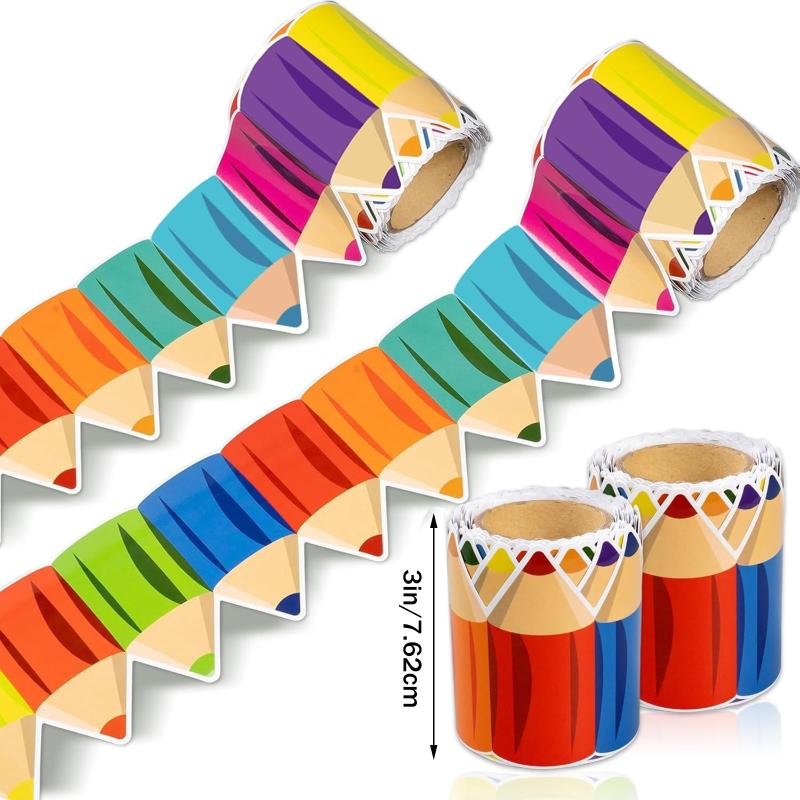 1Roll Self Adhesive Rainbow Pencil Edge Stickers Chalkboard Bulletin Board Border Paper 3Inch Border Classroom Decors