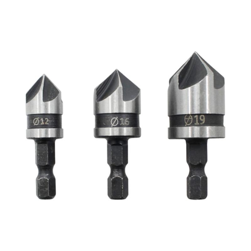Pack Of 3 High Carbon Steel 90 Degree Countersink Drill Bits 12mm 16mm 19mm For Wood Metal And Plastic Accurate Work