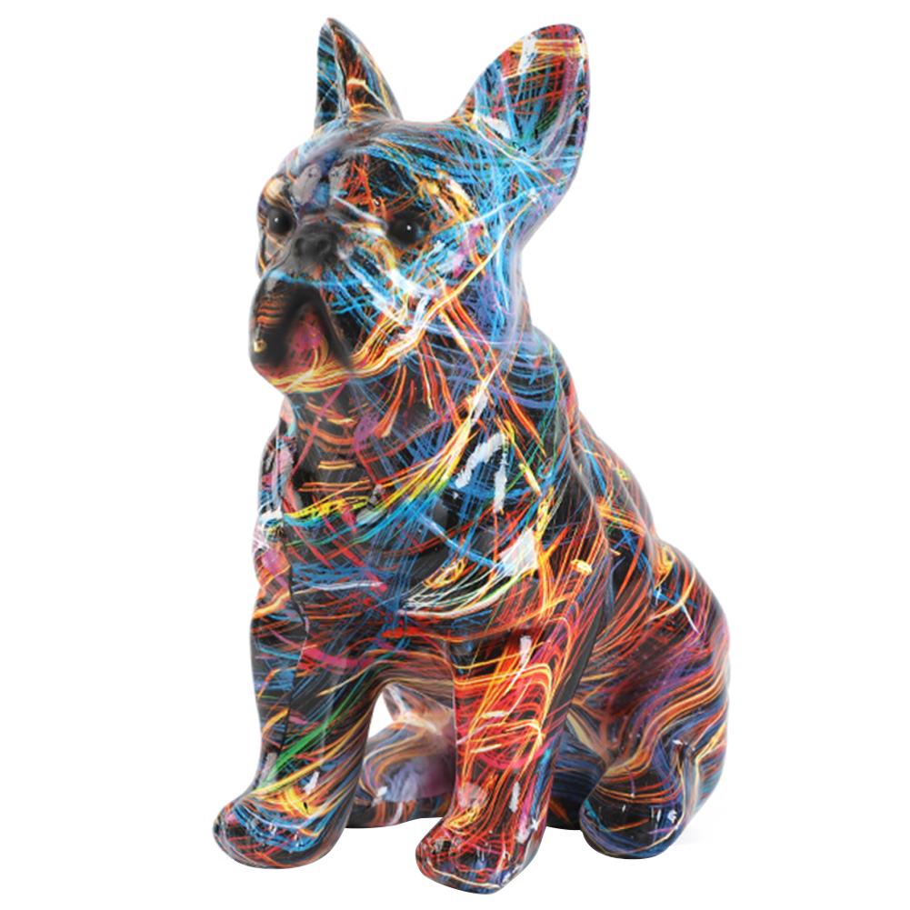 Bulldog Statue Dog Desktop Ornament Creative Colorful Art Animal Statue Resin Puppy Figurine for Bookshelf Table TV Cabinet