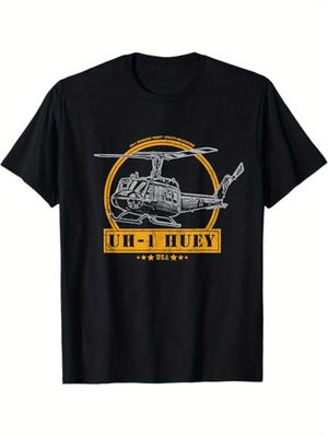 UH-1 Iroquois "Huey" Helikopter T-Shirt 100% Baumwolle Rundhals Kurzarm Sommer Freizeit Herren T-Shirt Streetwear