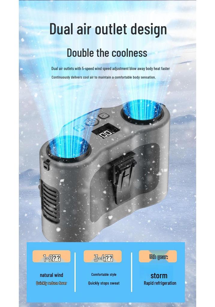 Hanging Waist Fan: Large Capacity, Long Battery Life, Dual Airflow, Portable for Outdoor Construction