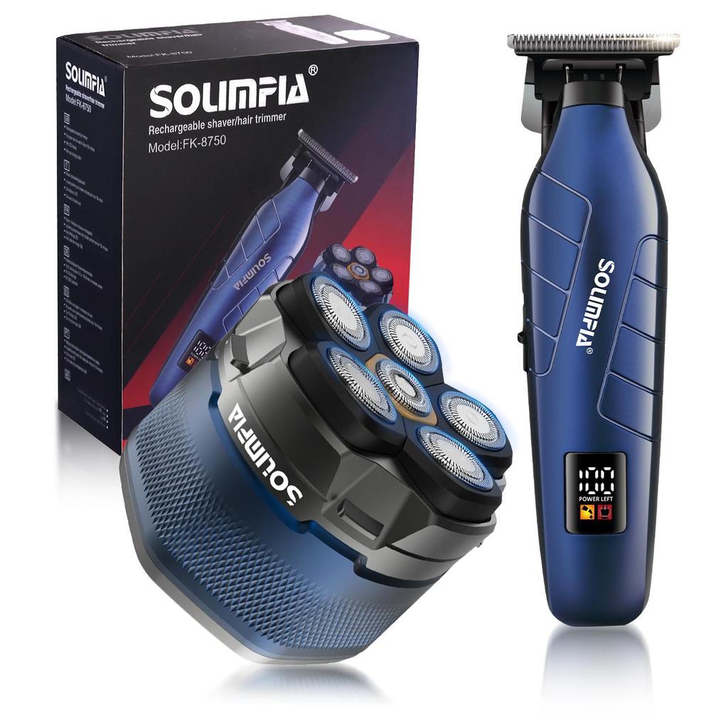 SOLIMPIA Heren Elektrisch Scheerapparaat Haartrimmer 6 Magnetische Meskoppen Snoerloos Kaalhoofd Trimmer Thuisgebruik Baard Hoofdhuid Verzorgingskit