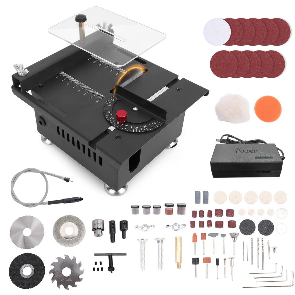 Mini Piła Stołowa Biurkowa Elektryczna do Drewna i Metalu 7 Regulowanych Prędkości Regulacja Kąta z Różnymi Brzeszczotami