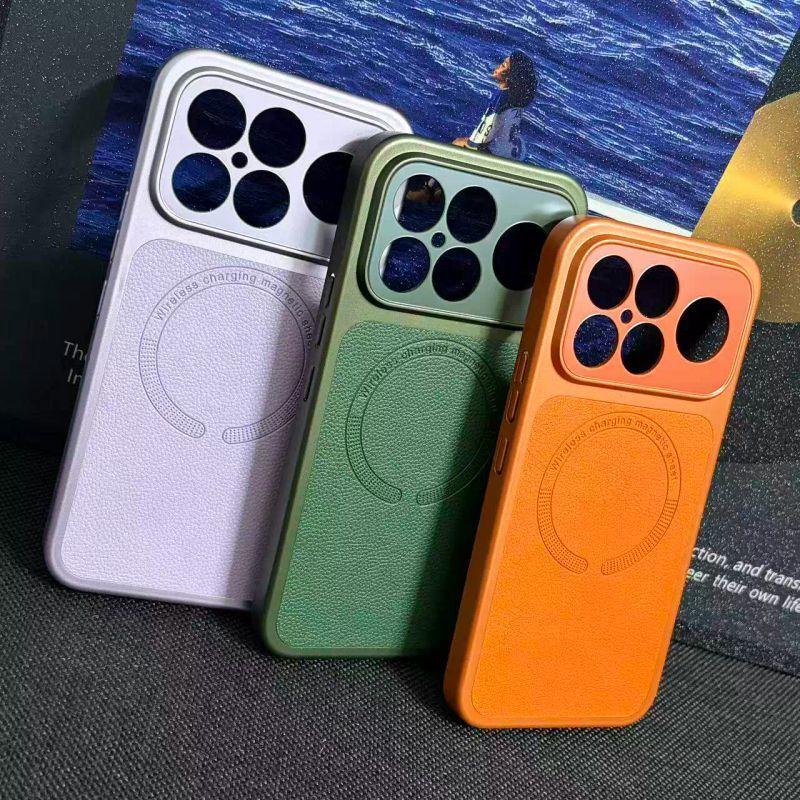Magnetic Case For Xiaomi POCO F8 Ultra Case Matte PU Leather Pattern Electroplated PC Hard Cover Lightweight Dustproof Bumper