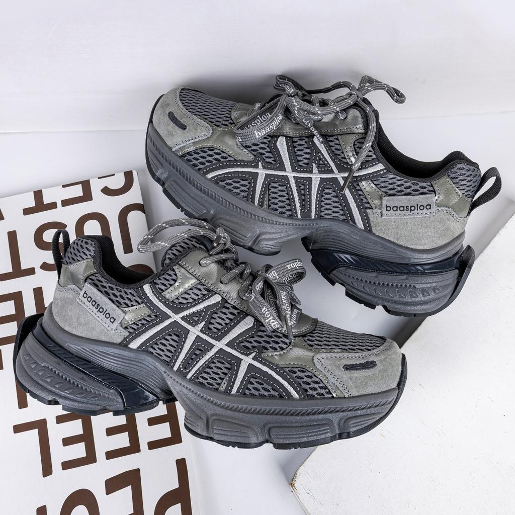 BAASPLOA Damen-Sportschuhe mit dicker Sohle, Laufschuhe aus Mesh, Freizeitschuhe, Wanderschuhe, Studentenschuhe, flache Schuhe, Tennisschuhe, atmungsaktiv