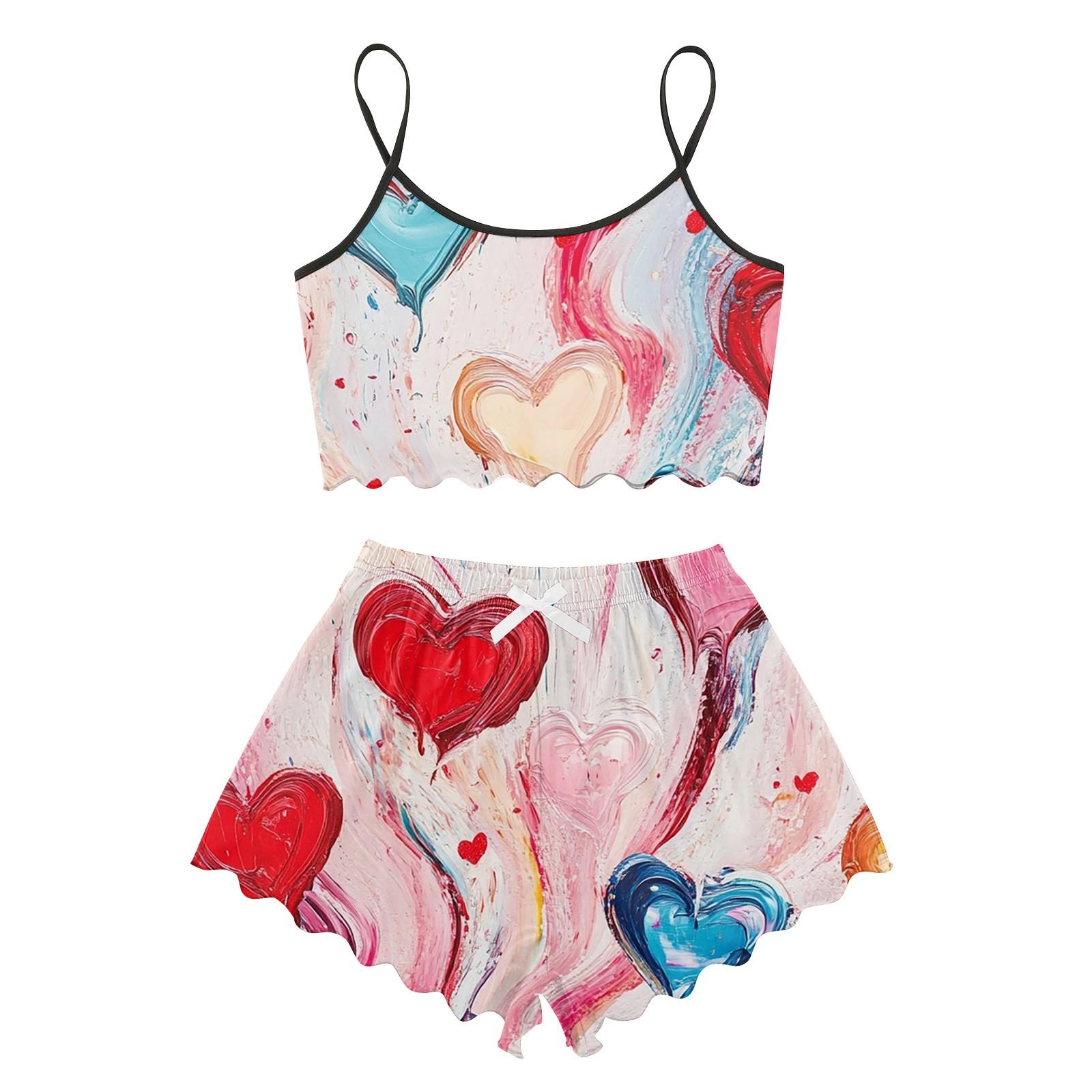 

Пижамные комплекты для женщин, мягкие комплекты домашней одежды из двух предметов, топы без рукавов, шорты, одинаковые пижамы, одежда для сна XL арбуз красный