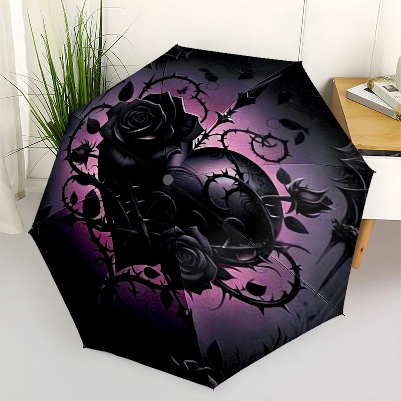 1pc Gothic Rose Emblem Umbrella with Plastic Handle, Suitable for All Seasons Outdoor PT401