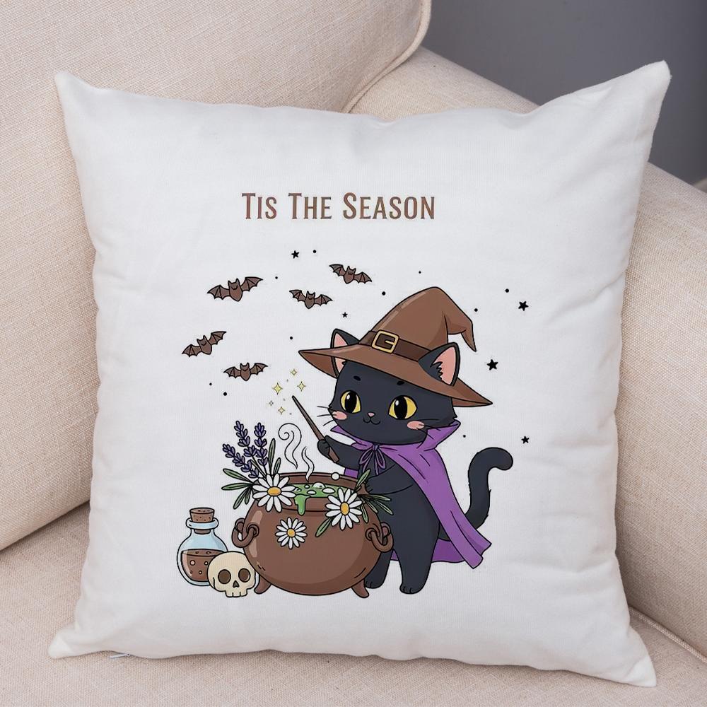 Witch Vibes Pillowcase Double Print Spooky Cats Cushion Cover Soft Plush Magic Potions Pillowe Case for Sofa Home Car