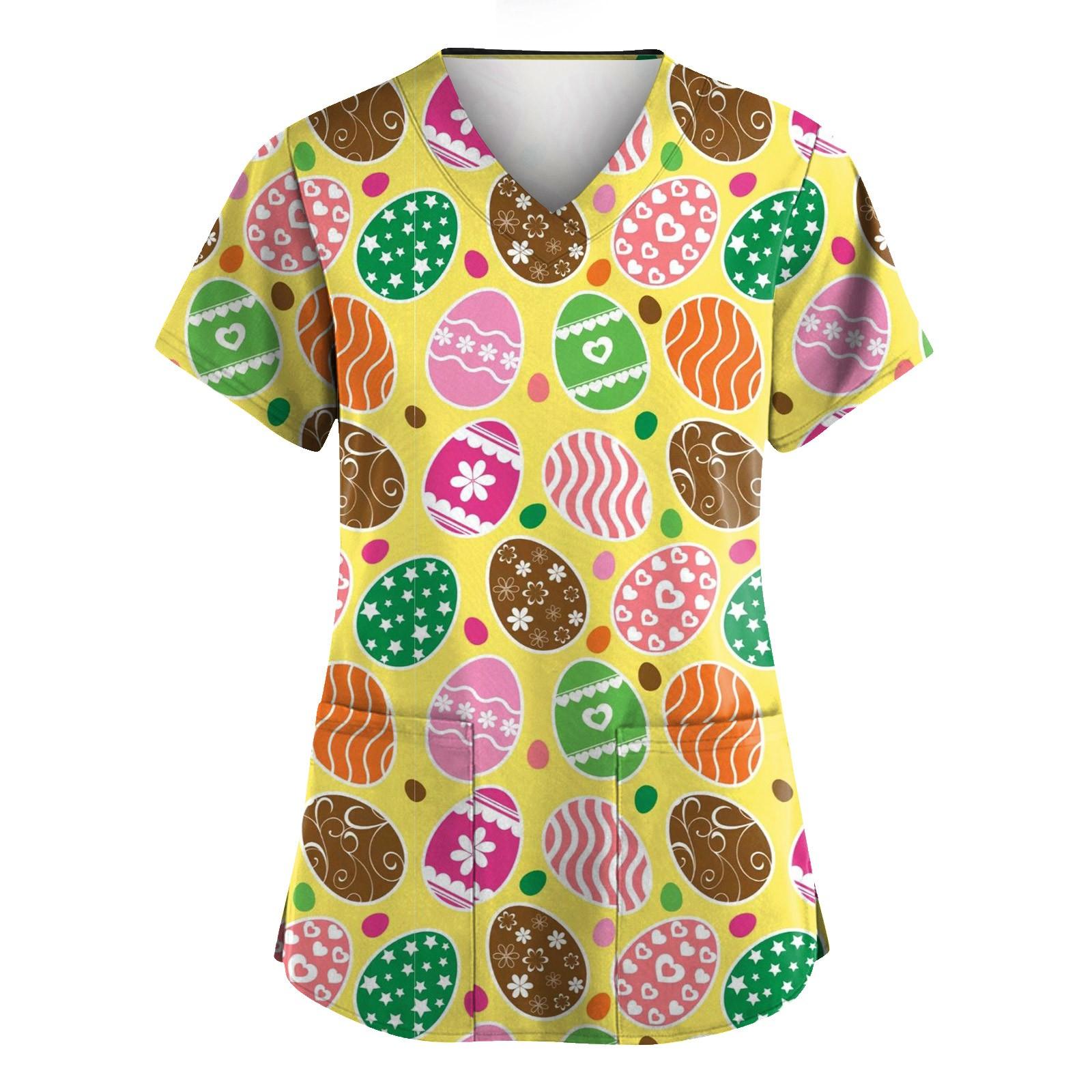 

Женская униформа с принтом ко Дню святого Валентина, свободная, с V-образным вырезом, карманом и коротким рукавом L бежевый