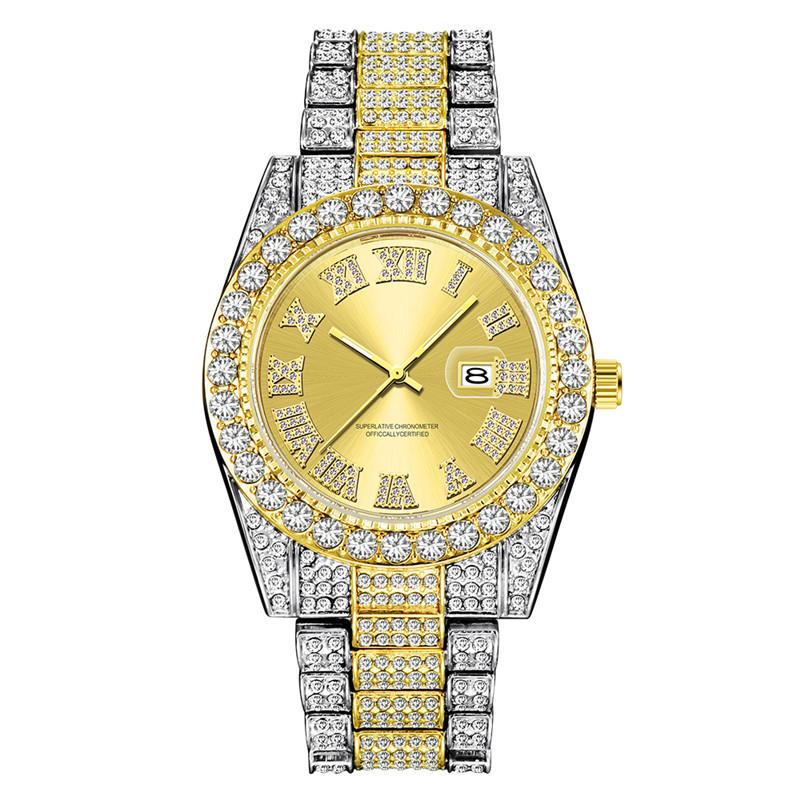 Men Genuine Big Brand Designer Watches Luxury Diamond Golden Fashion Alloy Band Calendar Quartz Gifts Watch Silver Reloj Hombre