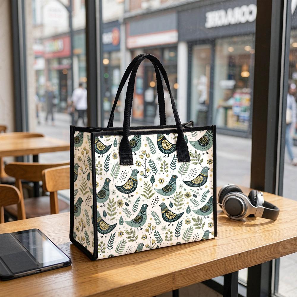 Cute Bird Printed Casual Tote Bag Large Capacity Durable Daily Outdoor Handbag for Women