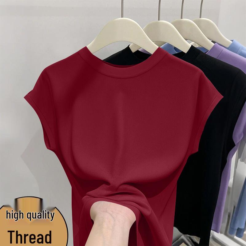 Stylish Women's Short-Sleeve Batwing T-Shirt - Summer Chic, Round Neck, Loose Fit, Slimming Thin Top.