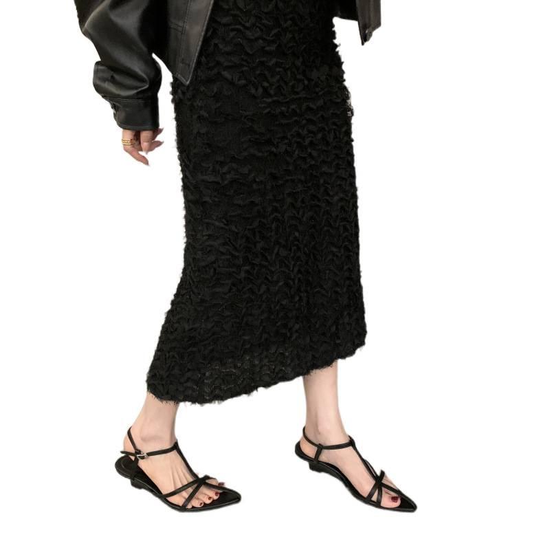 French retro cross strap Roman sandals women's outer wear 2025 summer new with skirt wedges pointed sandals