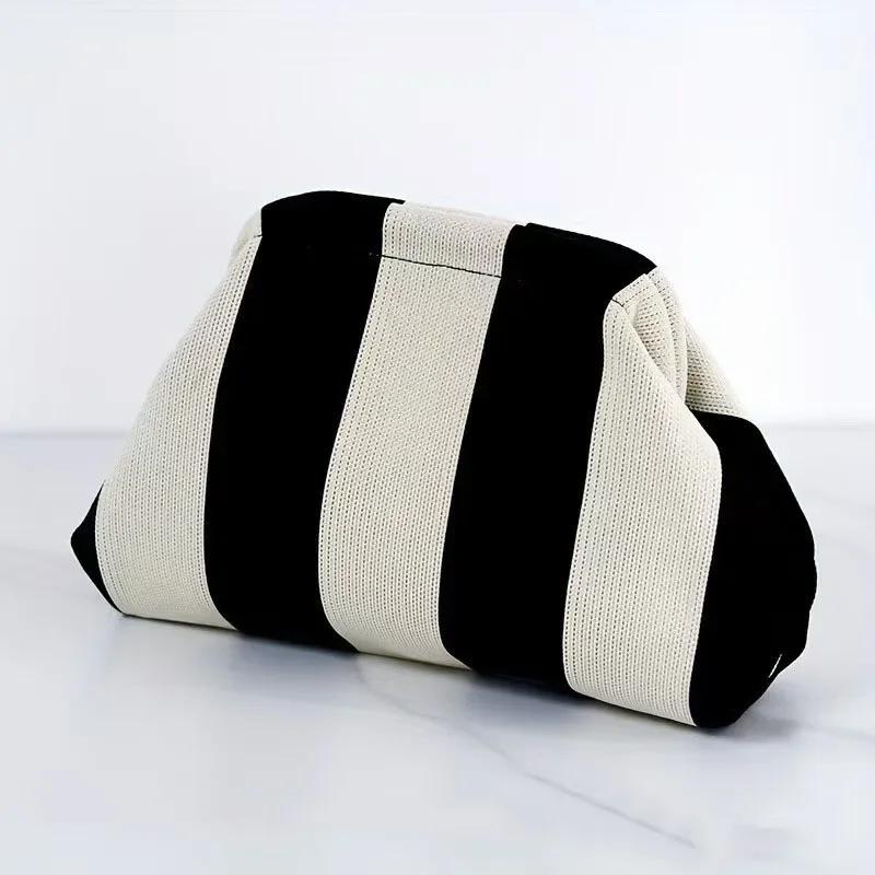 Women Handbag Colorblock Knitted Women Bag Large Mouth Cosmetic Cellphone Keys Stoarge Pouch Summer Beach Clutch Lady Purse