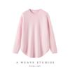 Cashmere Seven-Stitch Round Neck Loose Mid-Length Split Hem Knitted Sweater