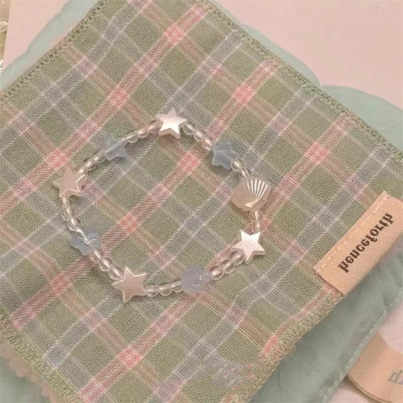Korean Romantic Shell Star Beaded Bracelet for Women Girls Cute Harajuku Y2K Candy Color Starfish Bracelet Jewelry Accessories