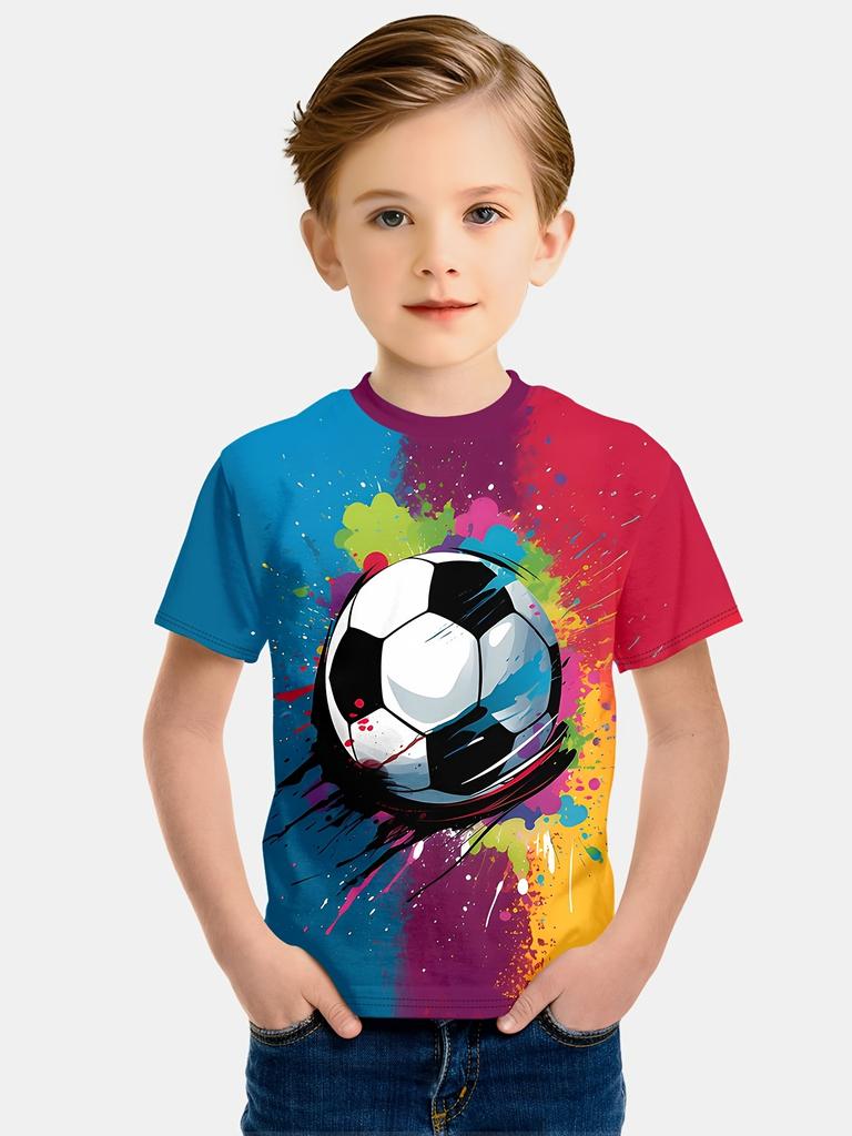 Children's T-Shirt Boy Casual Girls Short Sleeve T-Shirt Summer Cartoon Soccer Sports T-Shirts for Boys Round Neck Children Top