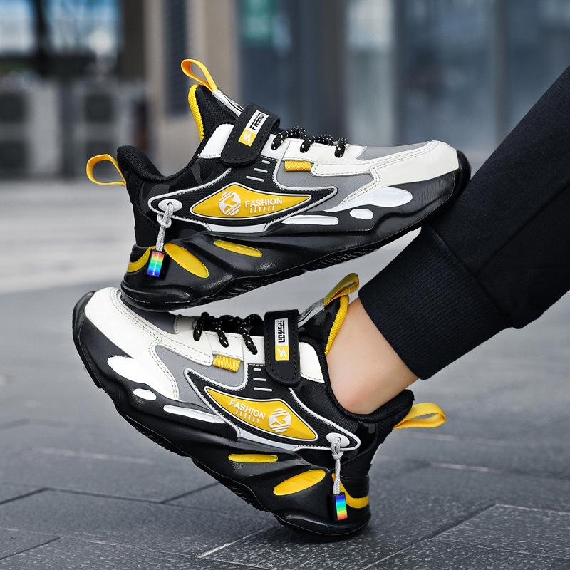 Classmate boy 2025 new autumn and winter waterproof leather surface medium and large children's sports shoes platform casual dad shoes