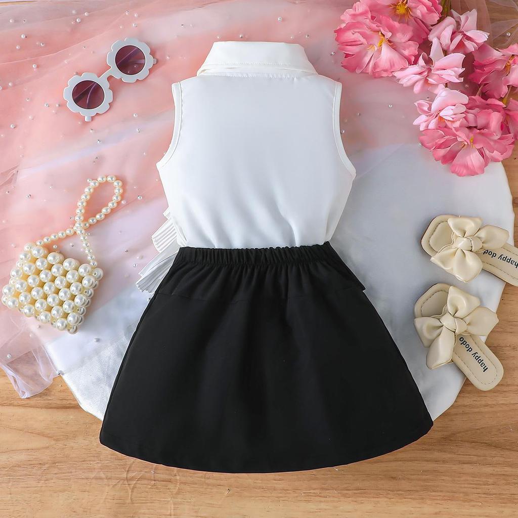 Baby Girls Sleeveless Collared Dress with Pleated Ruffle Accent, Stylish Party Outfit