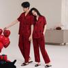 Couple Pajamas Ice Silk Summer Wedding Short Sleeves Trousers Red Loungewear Women's Wedding Engagement Men's Suit