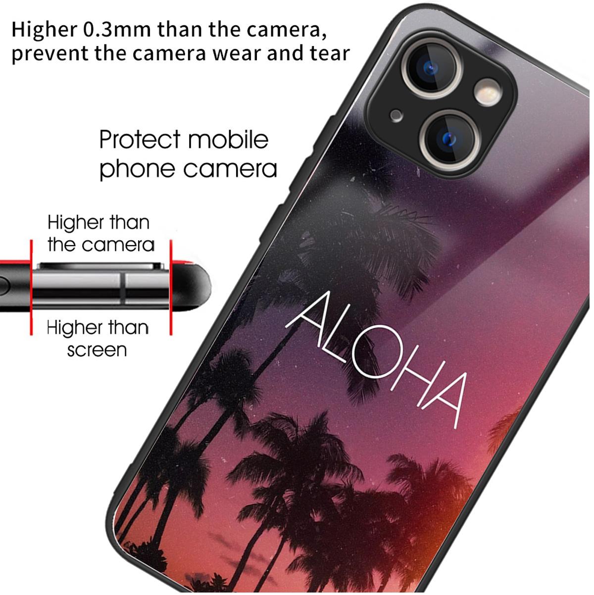 

For iPhone 15 Plus Tempered Glass Case TPU Edge Phone Protective Cover ALOHA