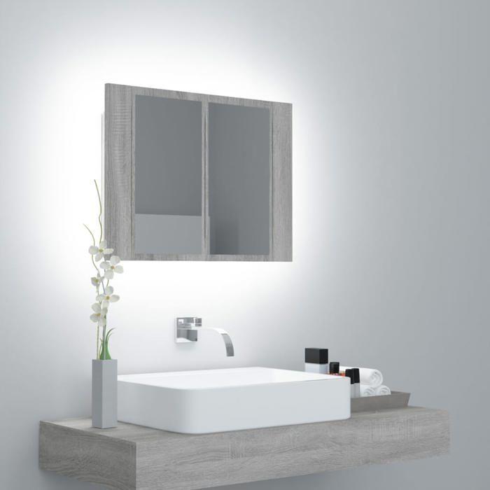 VidaXL Armoire à miroir LED Sonoma gris 60x12x45 cm Bois d'ingénierie, armoire à miroir de salle de bain, armoire à miroir 822842
