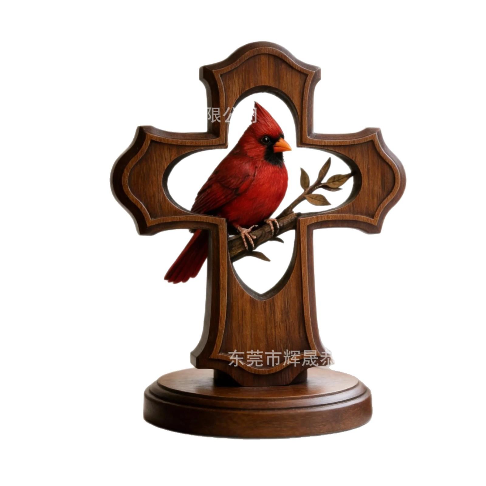 

Red Cardinal Cross – Wooden Ornament, Religious Home Decor, Christian Spiritual Decoration, Desktop Ornament, Craft