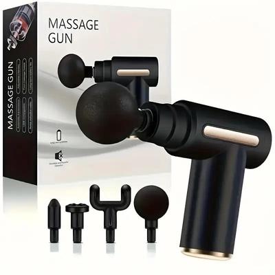 Pistolet de massage électrique pour fascias, masseur musculaire électrique, livré avec 4 têtes de massage interchangeables, moteur sans balais ultra-silencieux portable