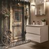1PC Country Farmhouse Shower Curtain, Vintage Wooden Wheel & Barn Door Design, Pastoral Style,  for Bathroom & Home Decor